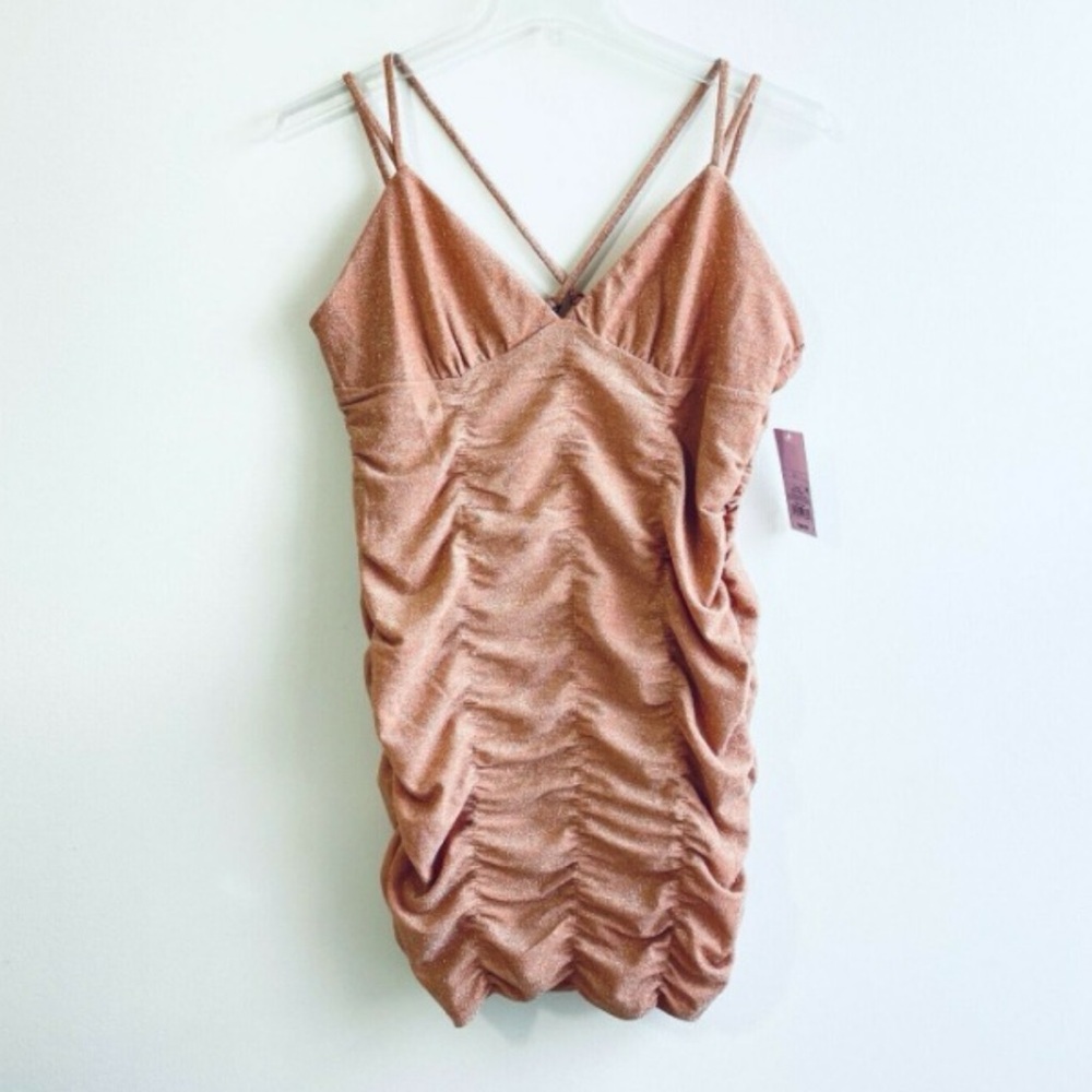Wild Fable Shimmery Blush Ruched Mini Dress - Picture 3 of 4